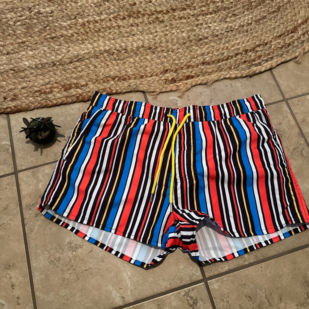 Forever 21 Multicolor Striped Men’s Shorts - Red, Blue, Black, Yellow, White